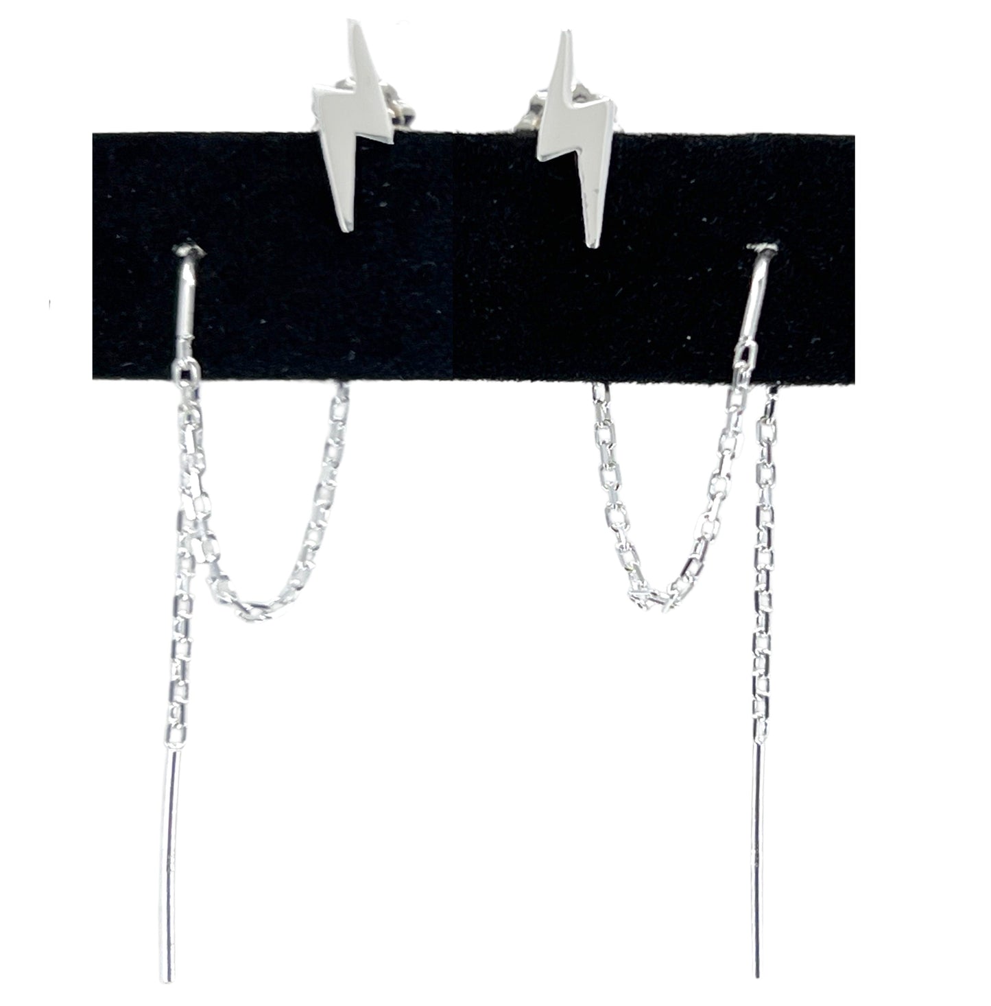 sterling silver double earrings for two holes with lightning bolt studs