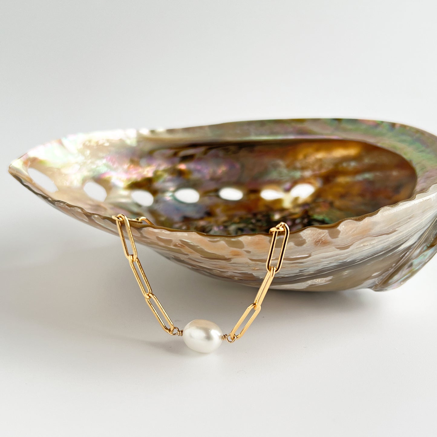 Paper Clip Chain Necklace with Freshwater Pearl
