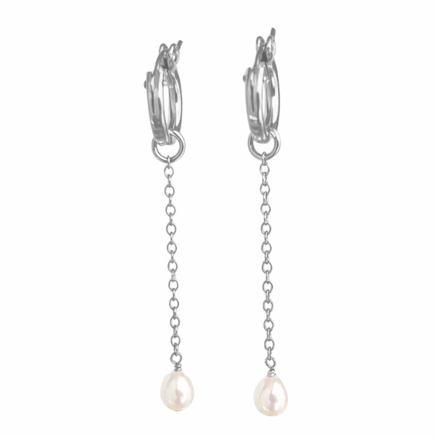 sterling silver huggie pearl earrings