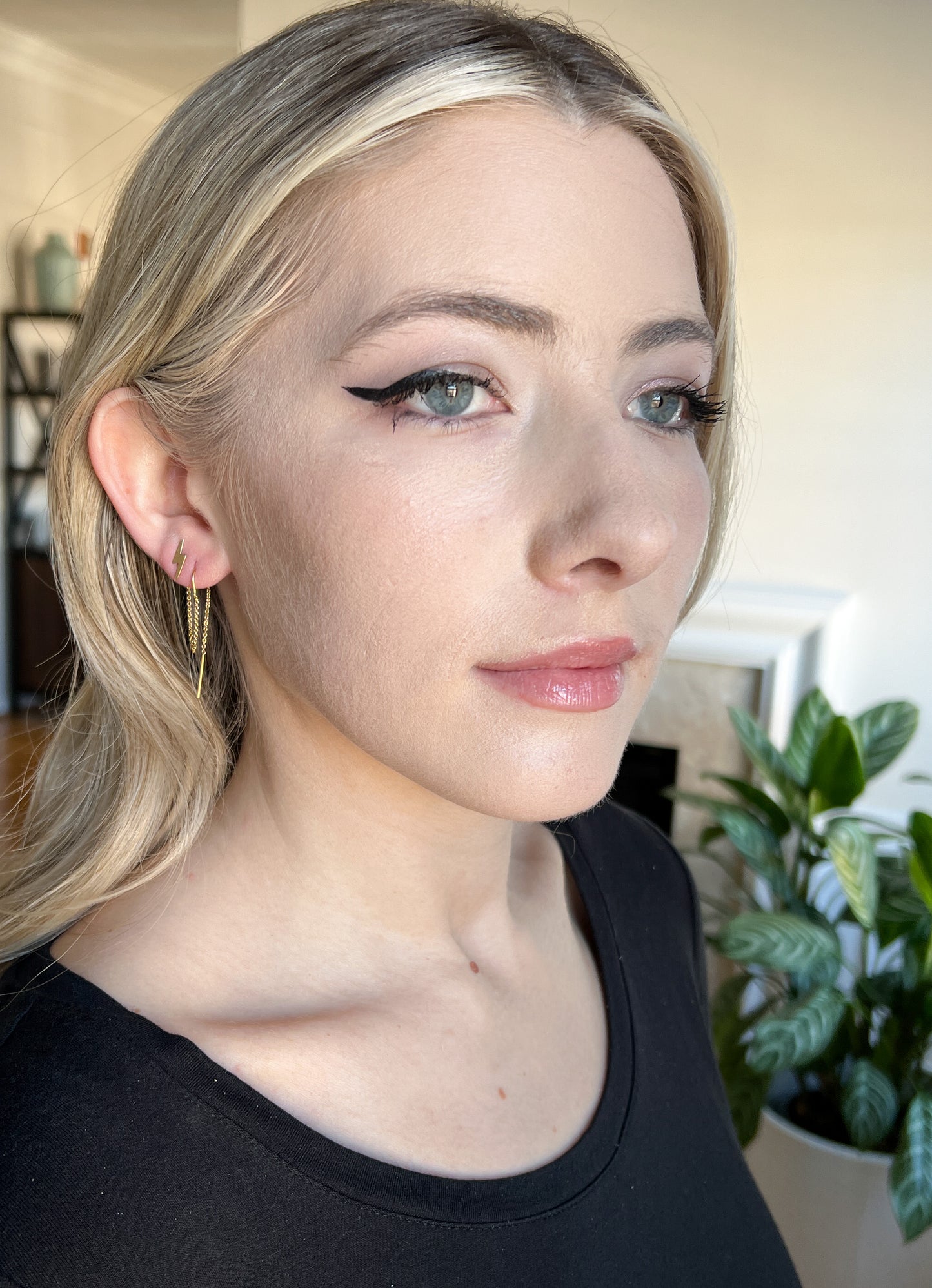 14k gold filled double earrings for two holes. Connected earrings for two hole piercings