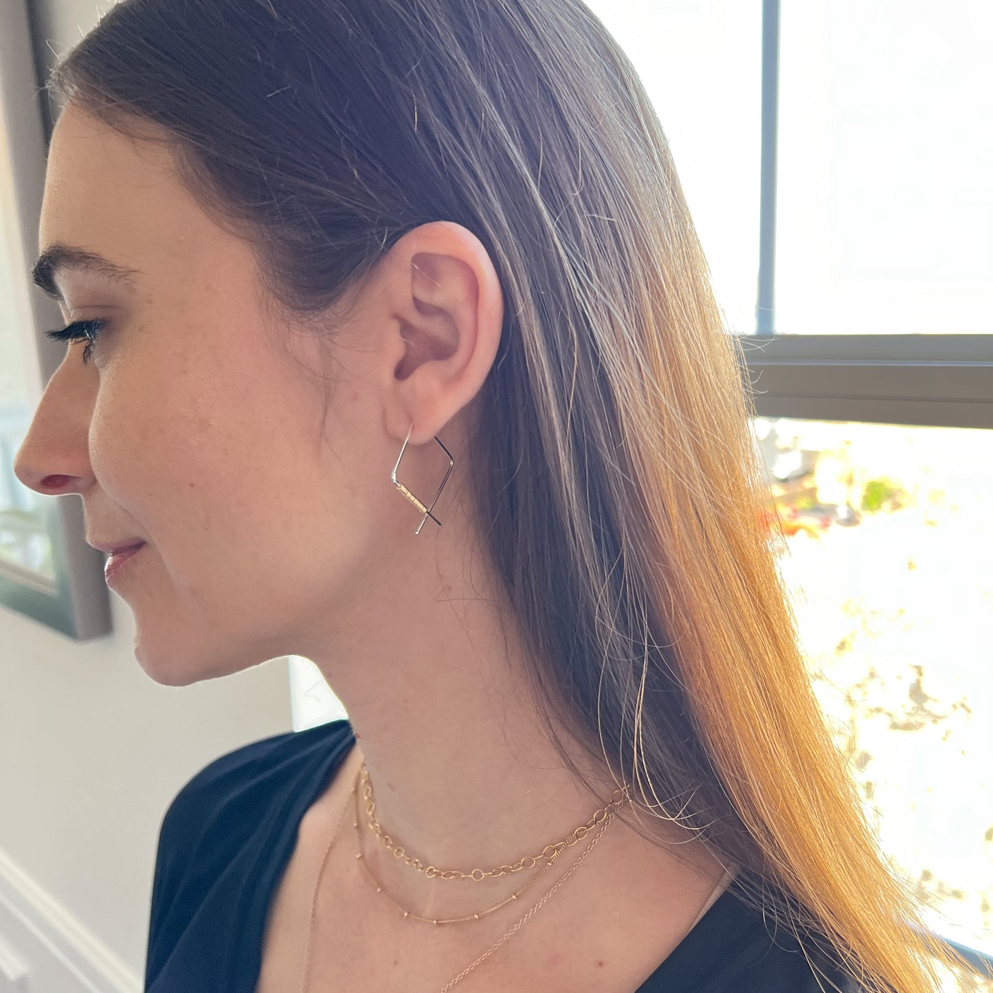 Mixed Metal Square Hoop Earrings