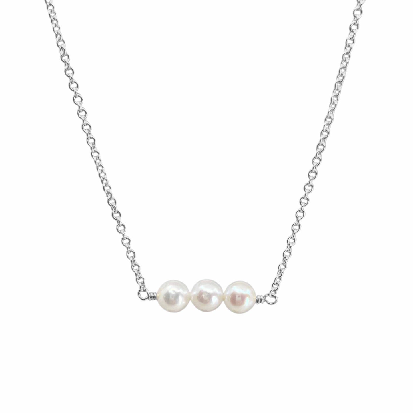 sterling silver chain with 3 pearls on Lucia Add A Pearl Necklace