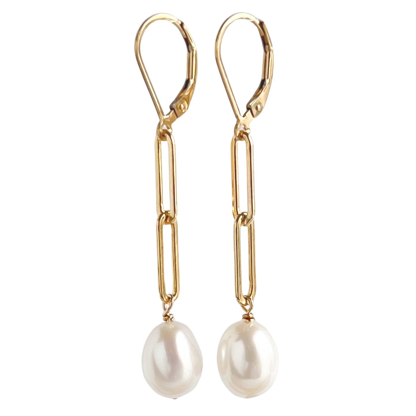 Leverback pearl earrings close up