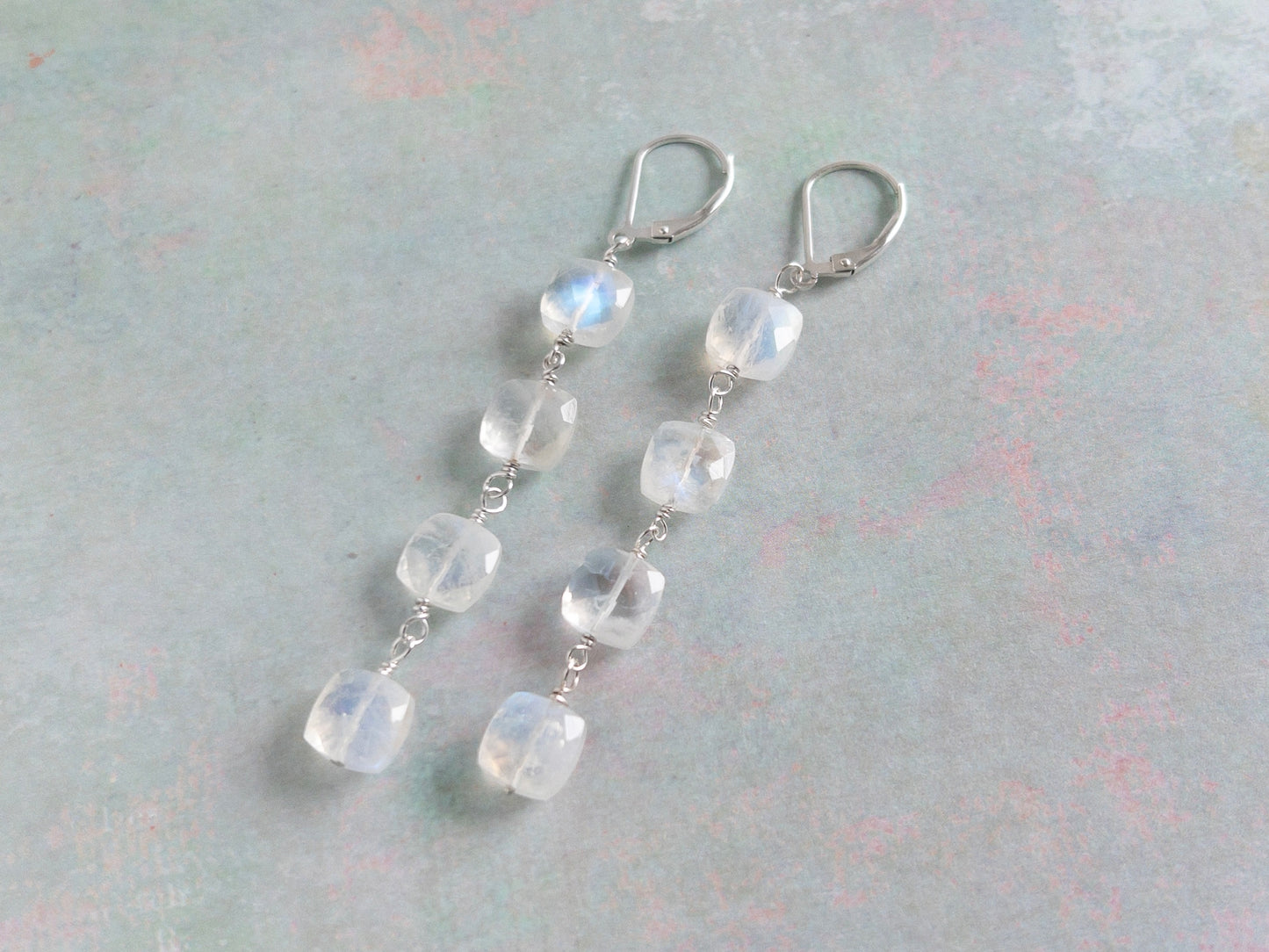 Rainbow Moonstone Dangle Earrings