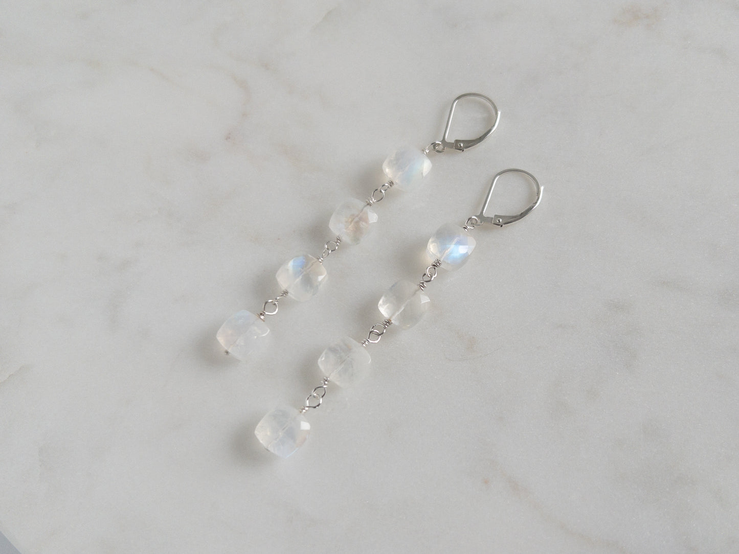 Rainbow Moonstone Dangle Earrings