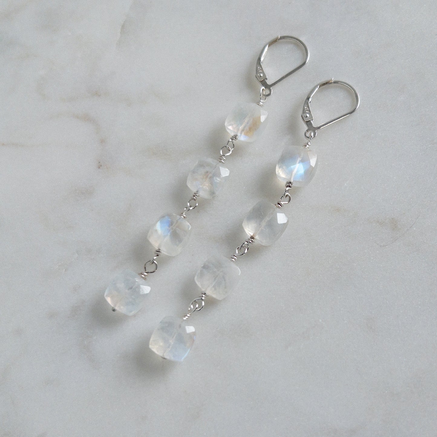 Rainbow Moonstone Dangle Earrings