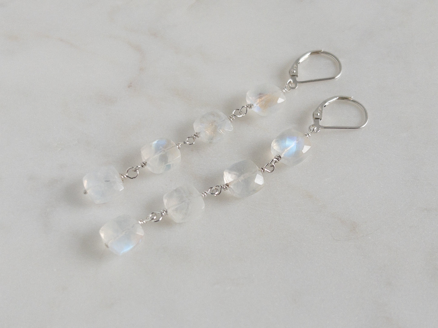 Rainbow Moonstone Dangle Earrings