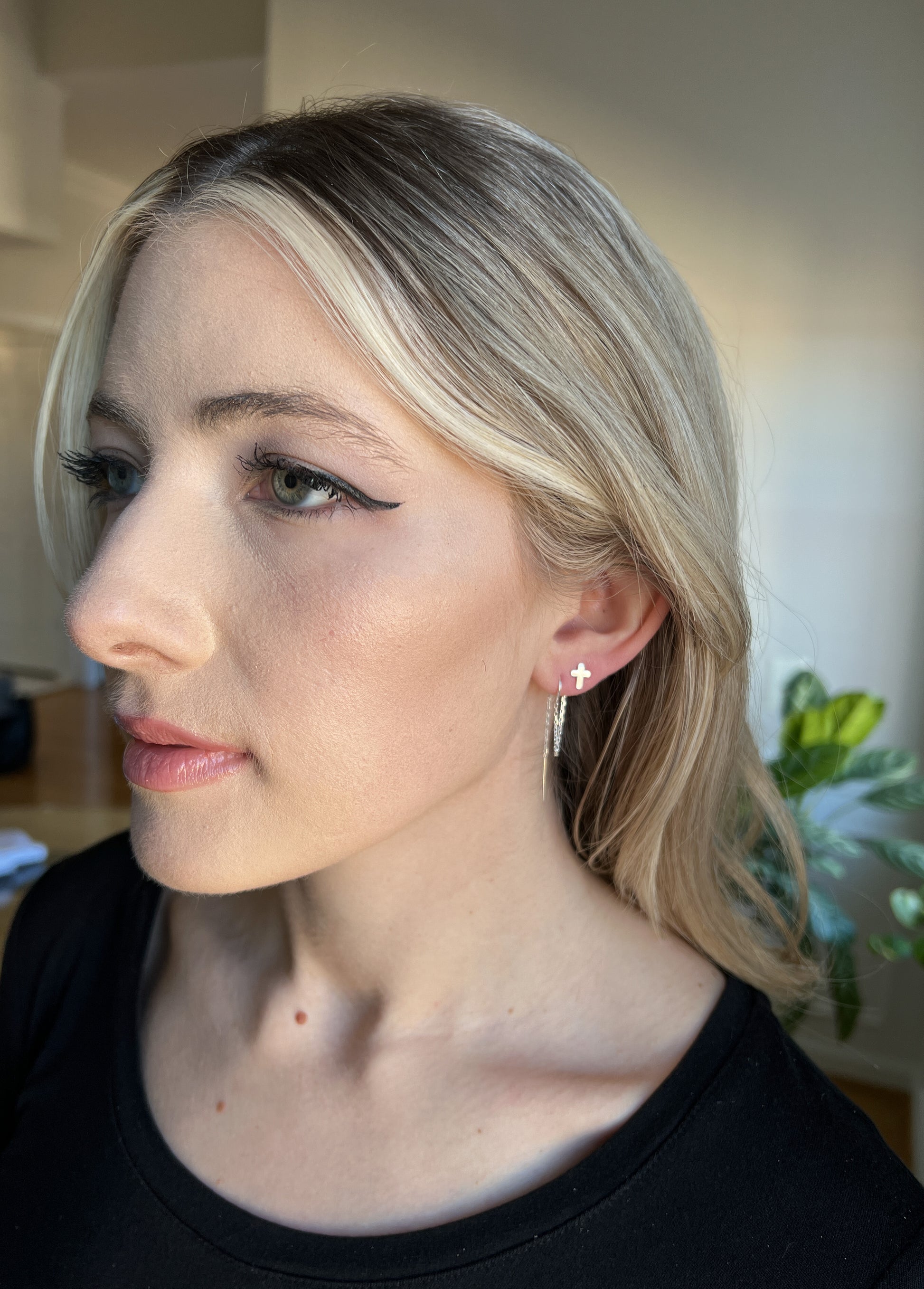 two hole earrings or connected earrings for two piercings
