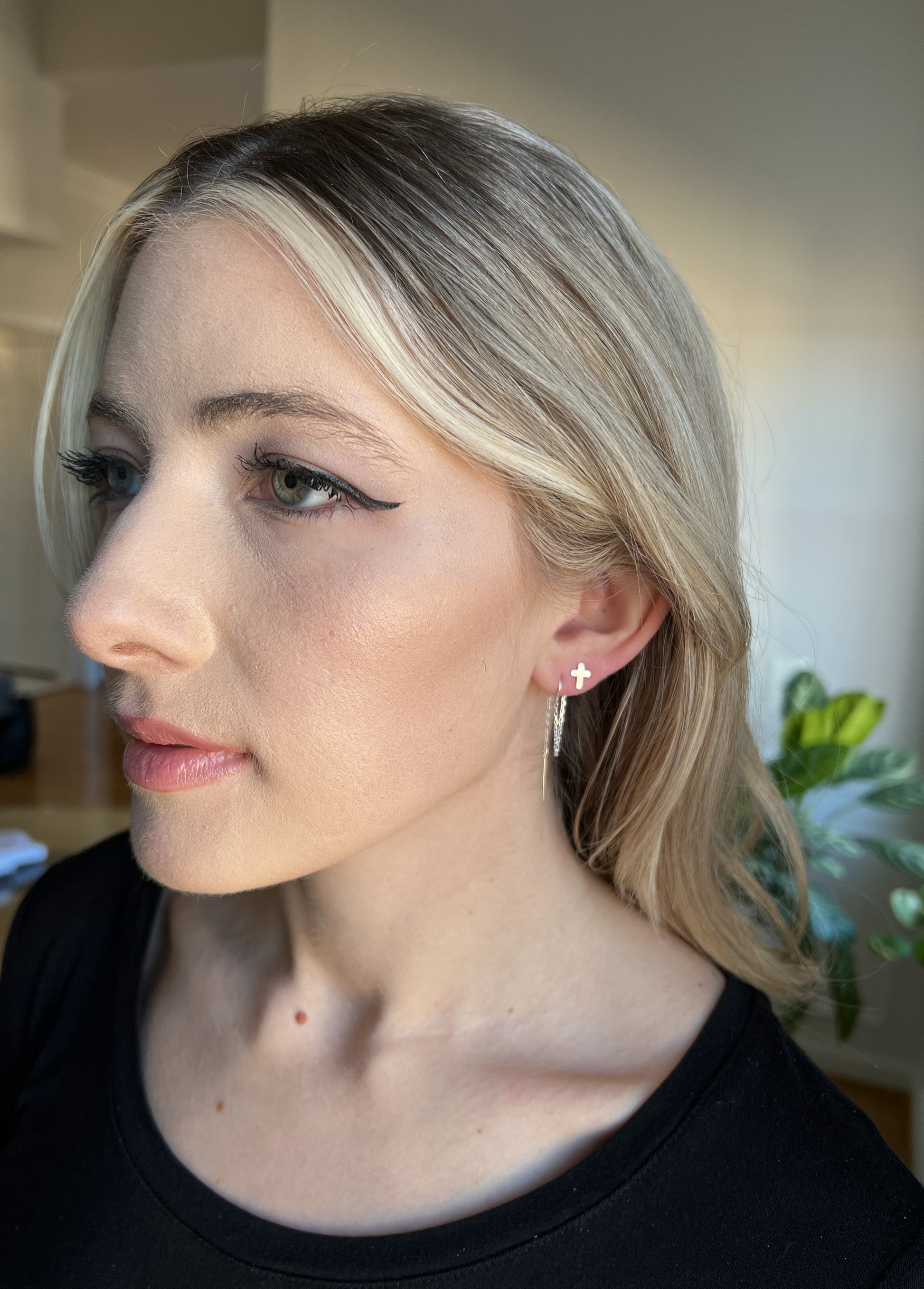 two hole earrings or connected earrings for two piercings