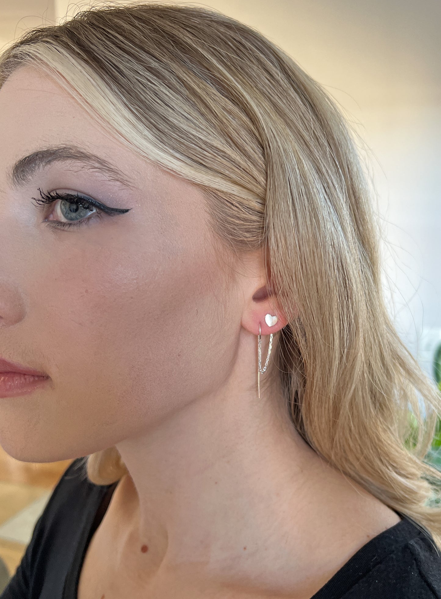 Sterling Silver Heart Double Piercing Earrings - Two Hole Double Earrings for Women