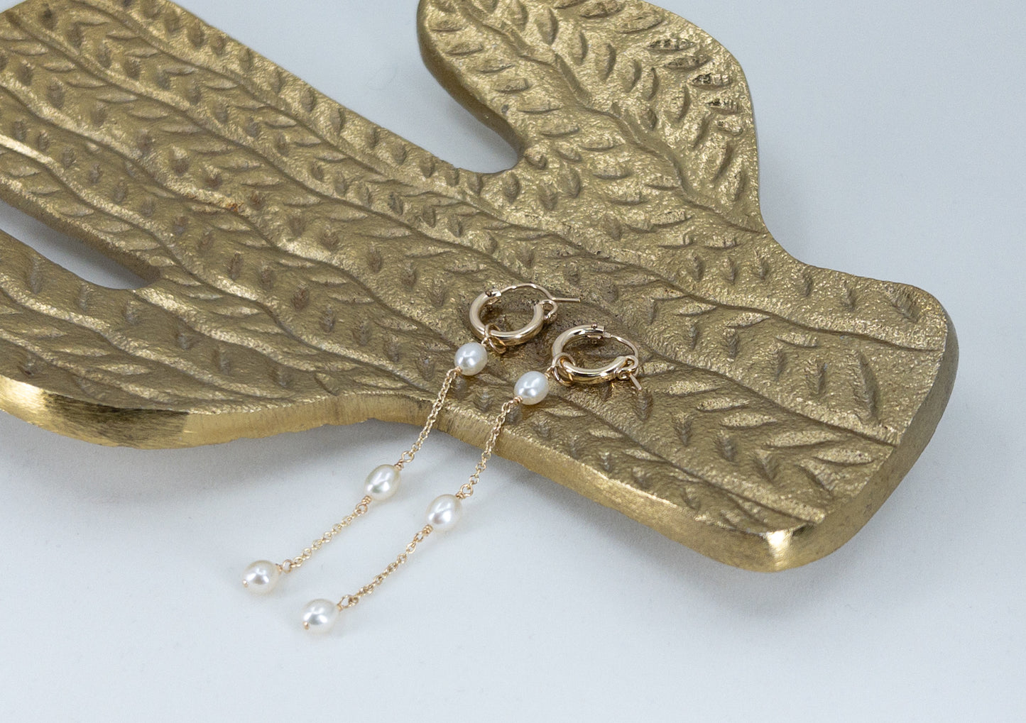 14k gold filled huggie hoop pearl dangle earrings