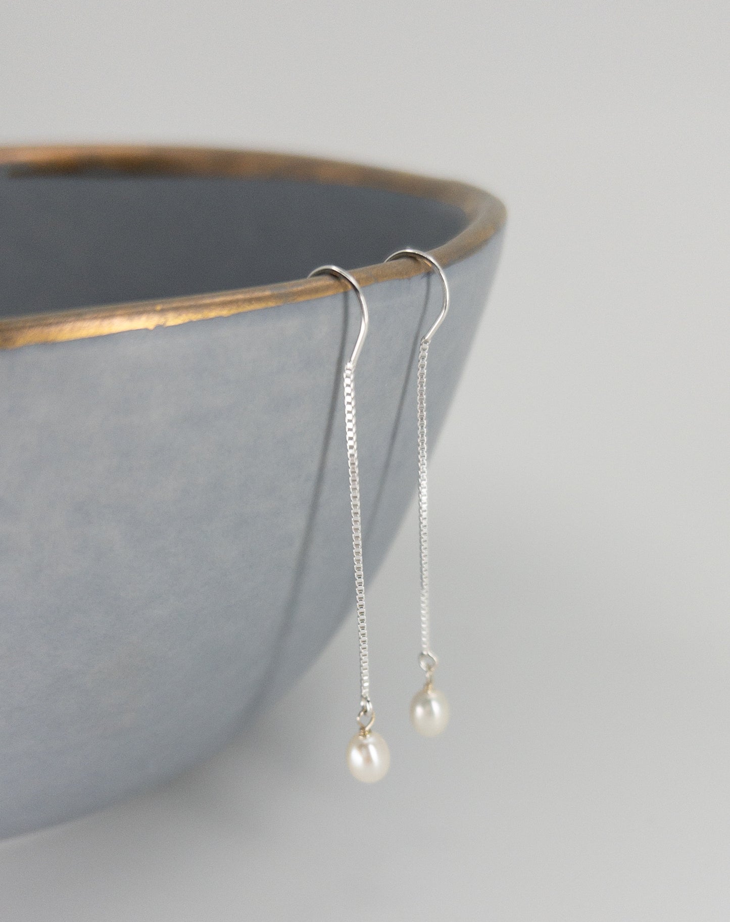 sterling silver pearl chain long earrings