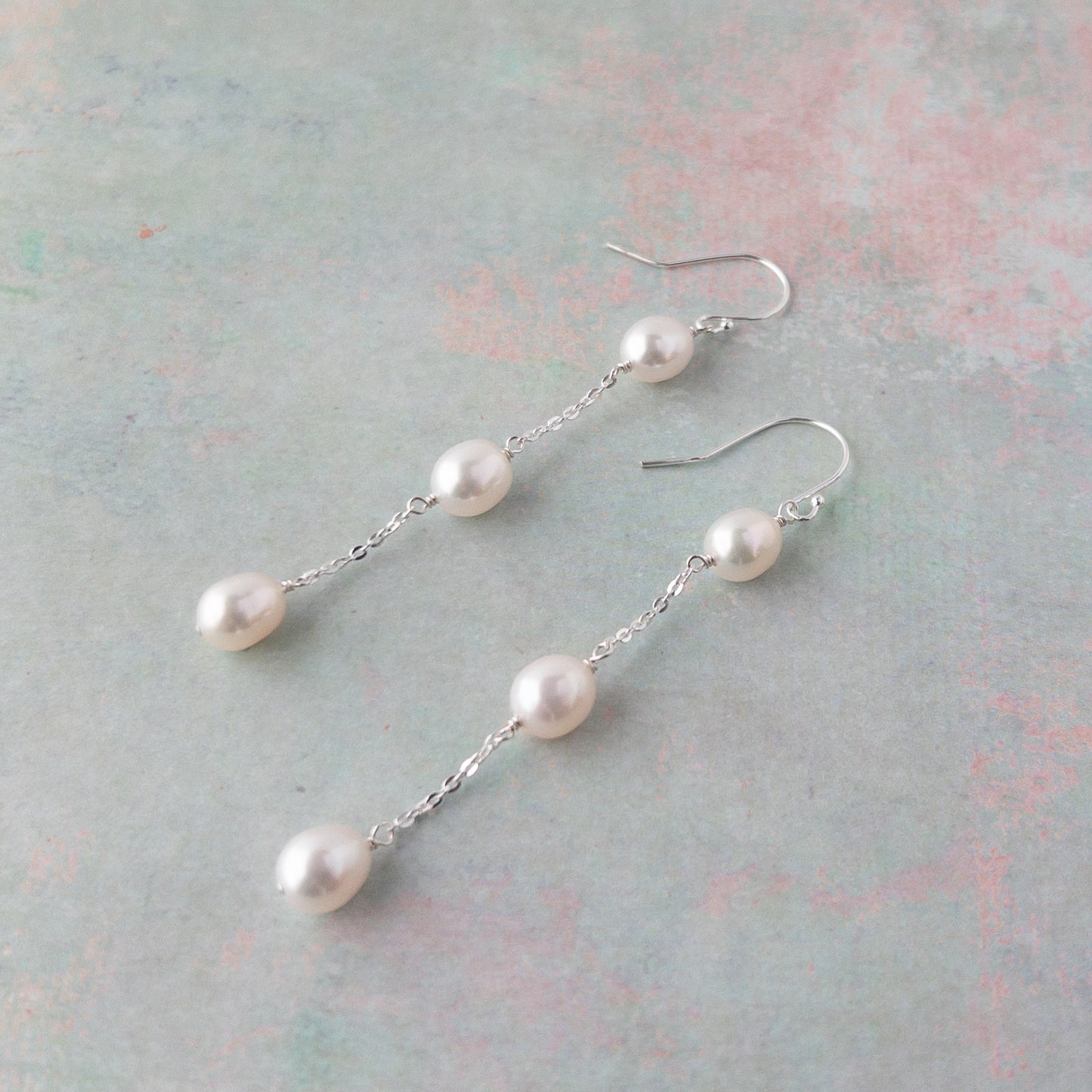 french wire long pearl earrings dangle