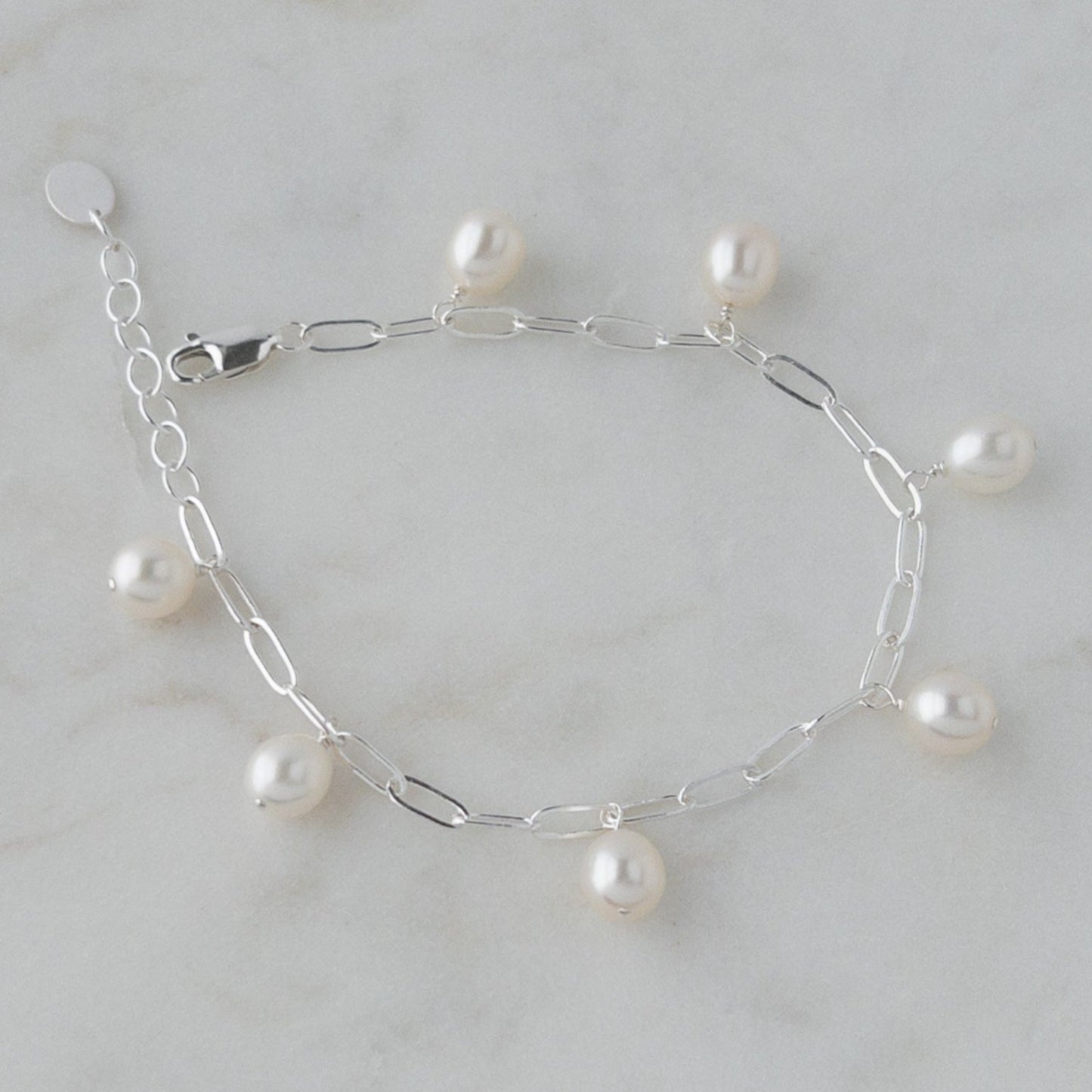 sterling silver paperclip chain bracelet with freshwater pearls