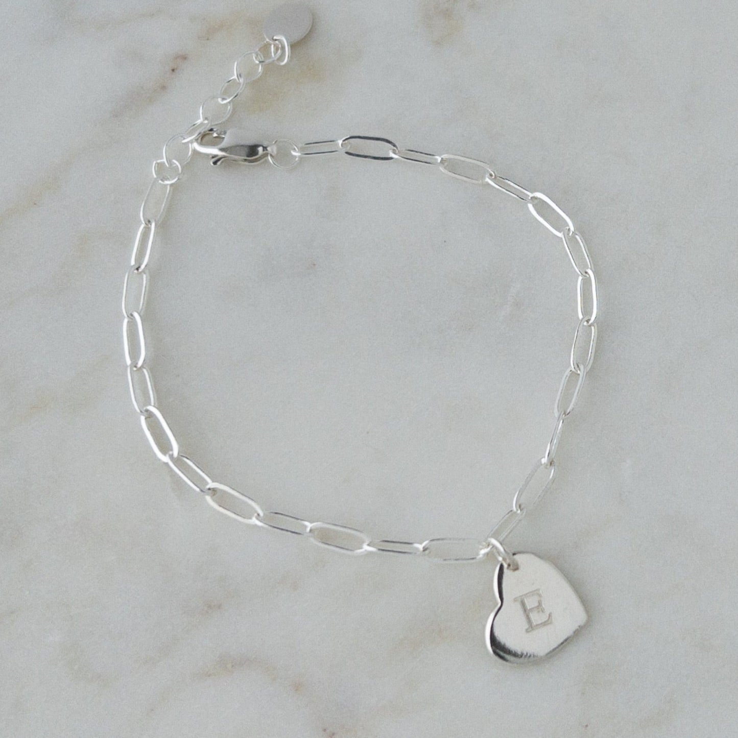sterling silver paperclip chain bracelet with initial