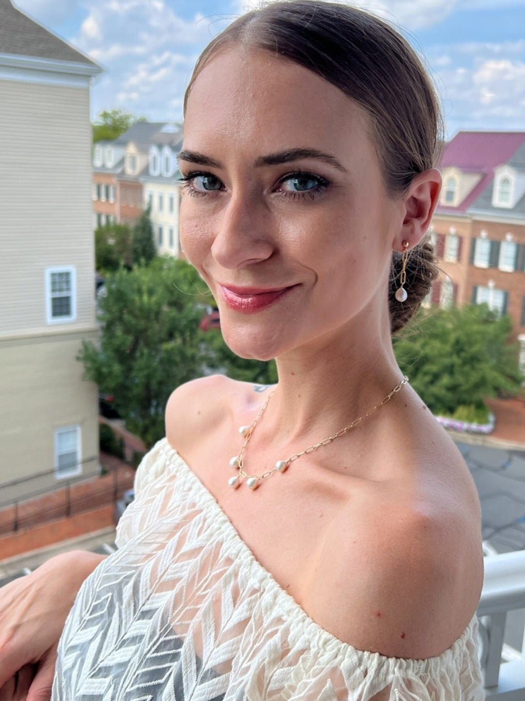 Baroque pearl dangle charm necklace
