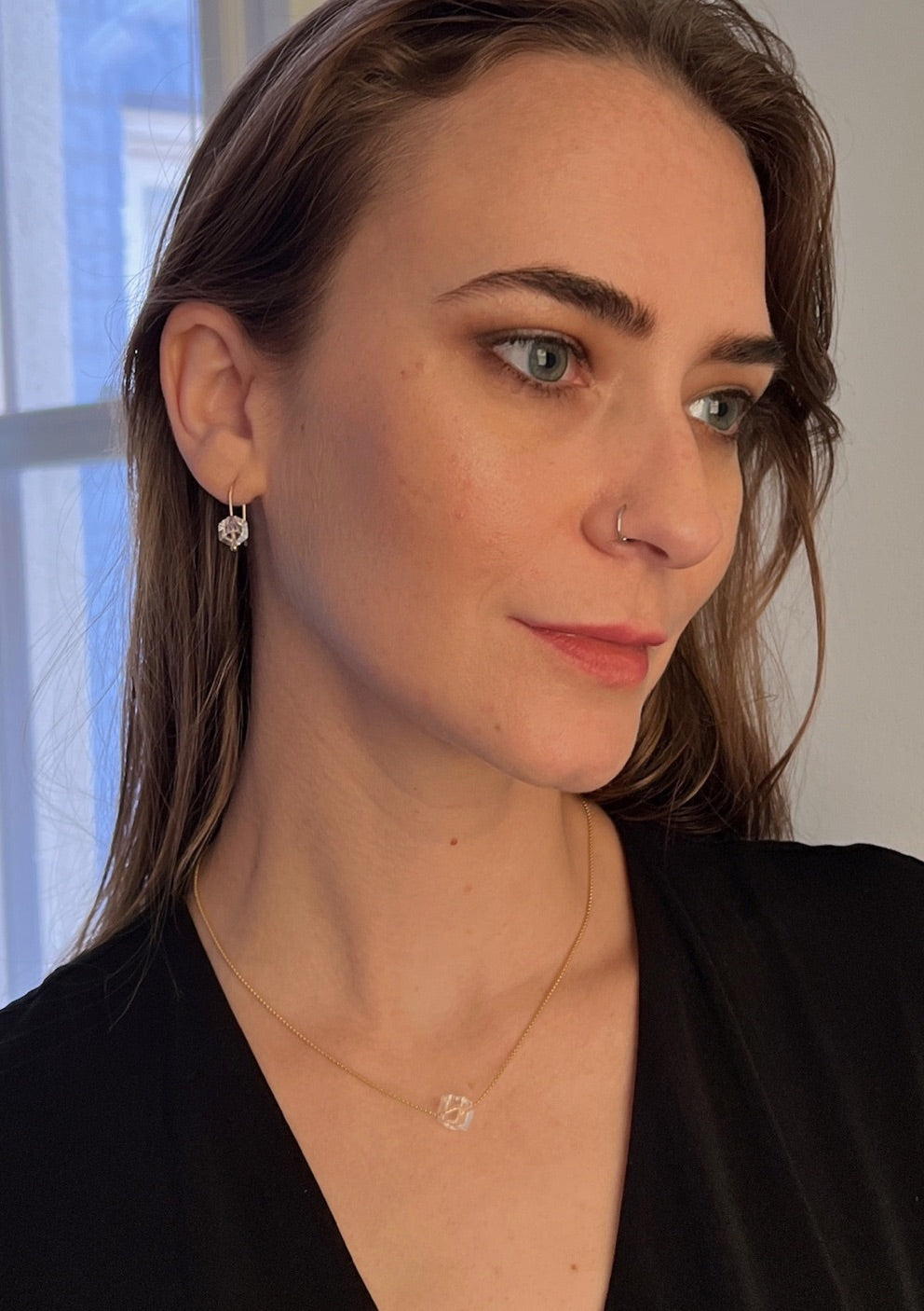 Crystal Quartz Threader Earrings