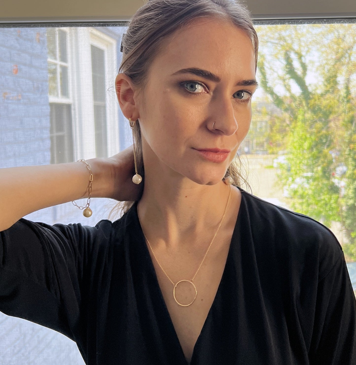 Raja Large Baroque Pearl Huggie Hoop Earrings