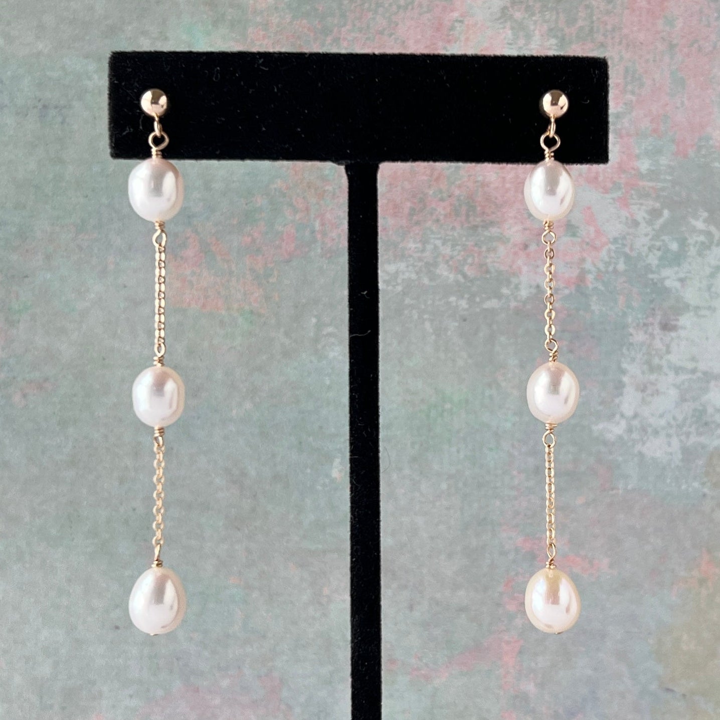 Nicola Pearl Earrings Dangle with Ball Stud Earring and Freshwater Pearls