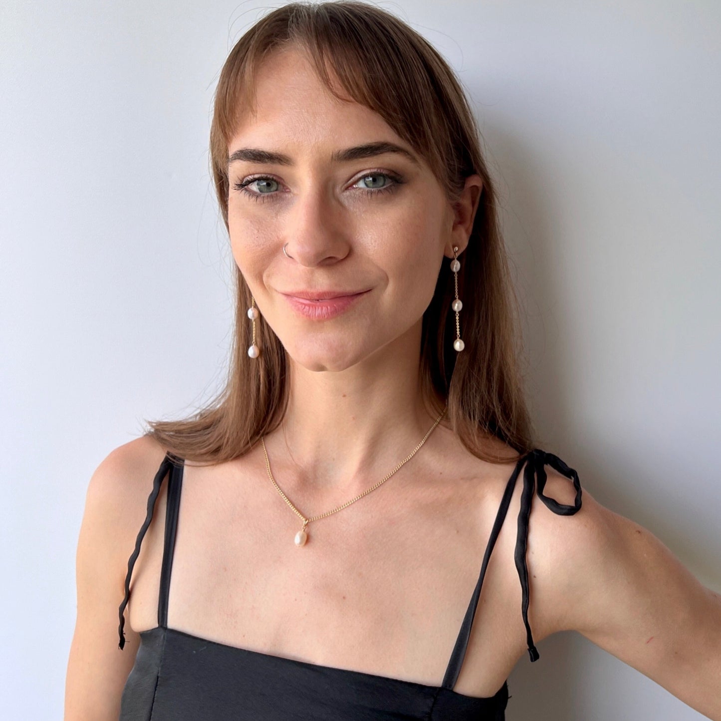 Nicola Long Pearl Earrings