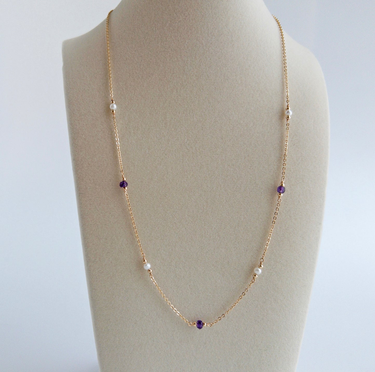 Gigi Amethyst and Pearl Station Necklace