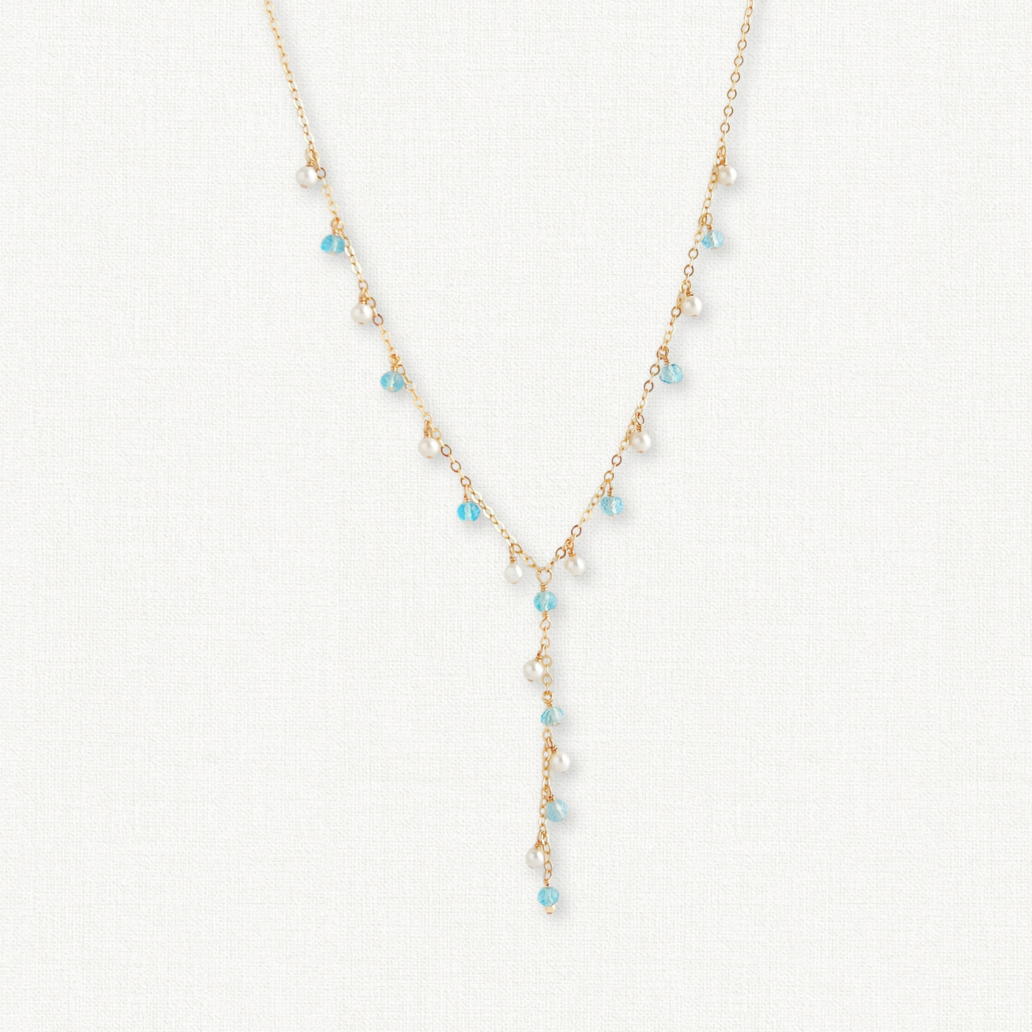 Enchantment Lariat Necklace | Blue Topaz & Pearl Bridal Statement Necklace