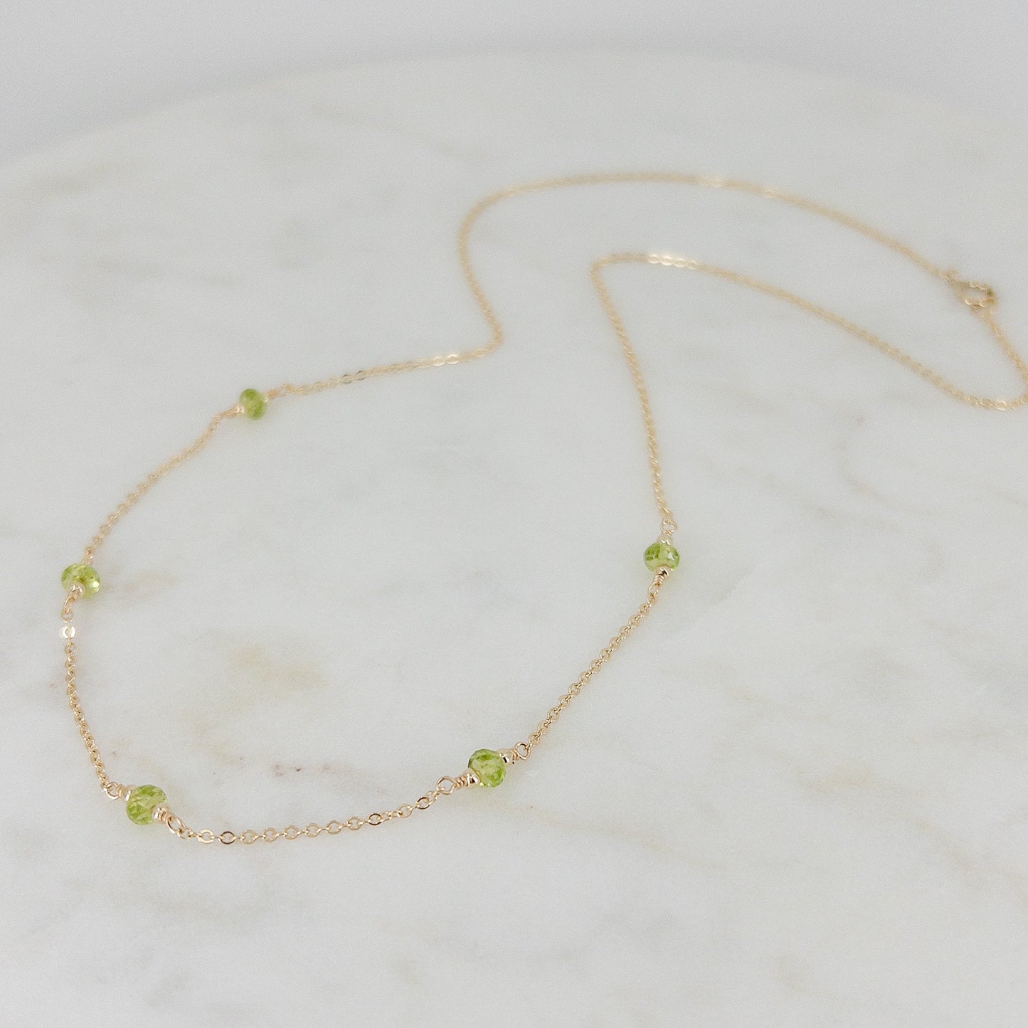 14k gold filled peridot station necklace