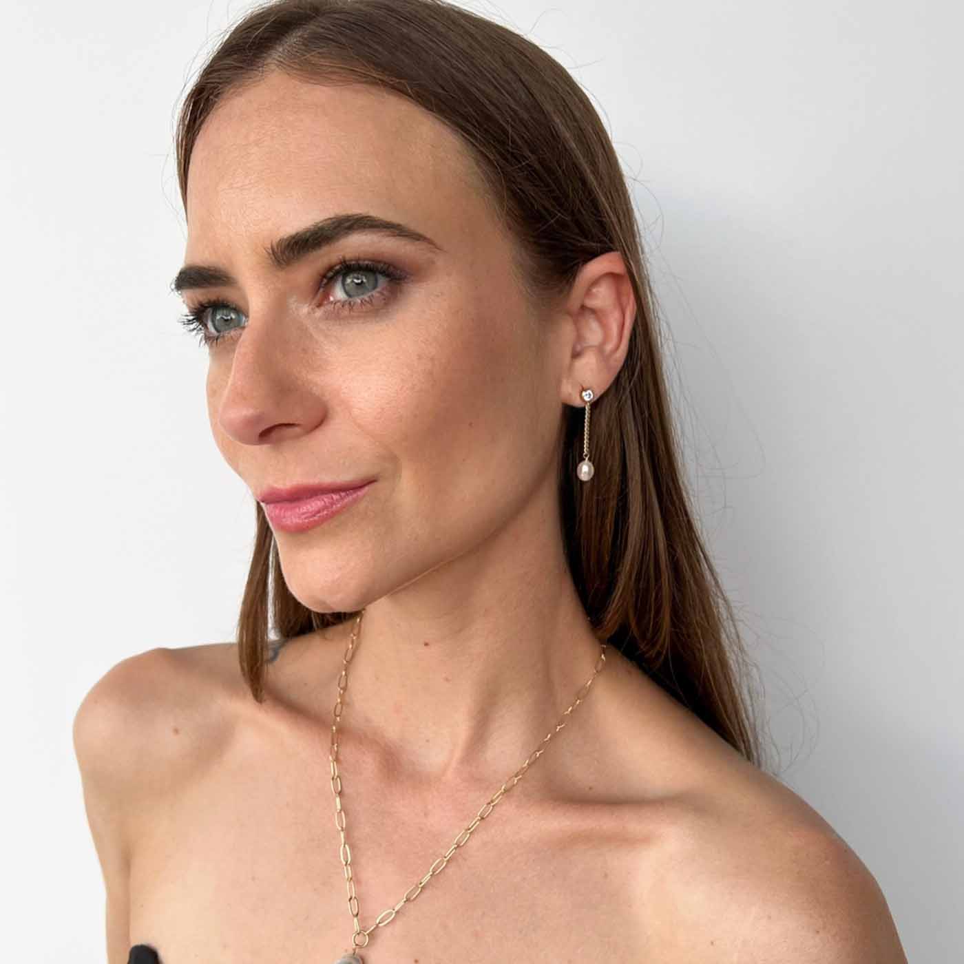 Nicola CZ Pearl Earrings Long