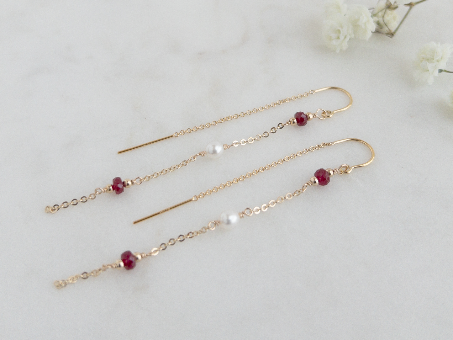 Gigi Ruby and Pearl Threader Earrings