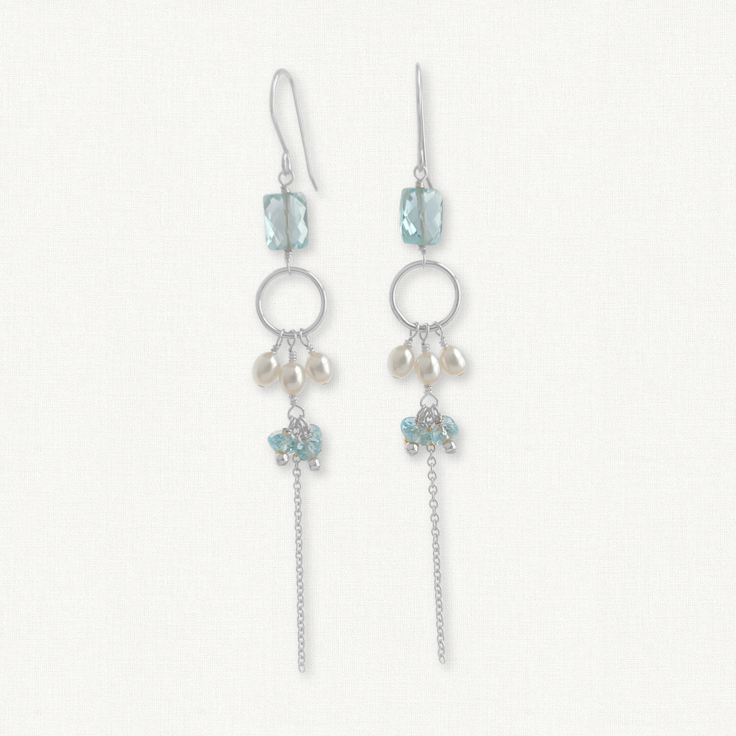 Cascade Drop Earrings | Blue Topaz & Pearl Bridal Earrings