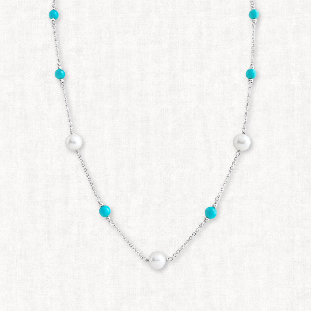 Celeste Turquoise Pearl Station Necklace