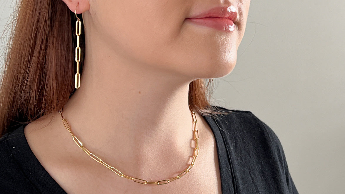 Gold Paperclip Chain Link Earrings