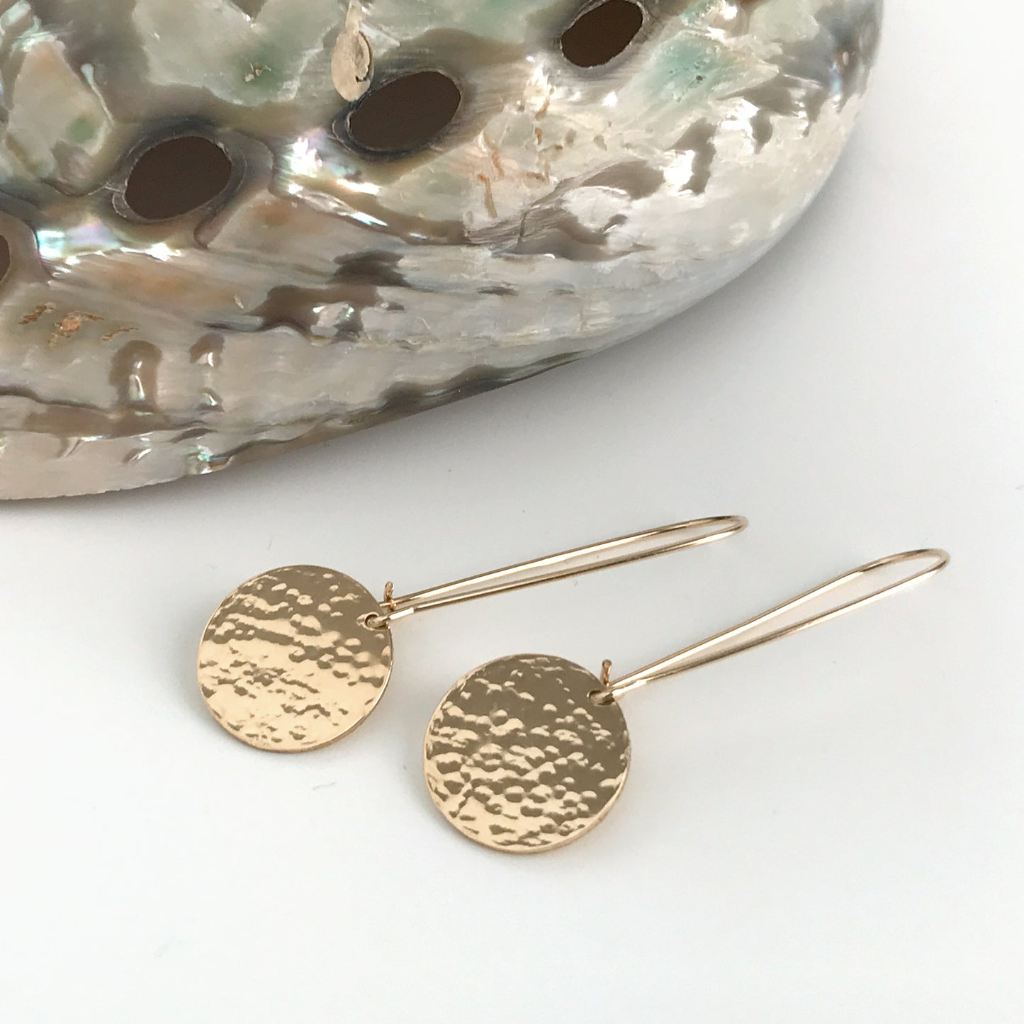 14k gold filled hammered circle earrings