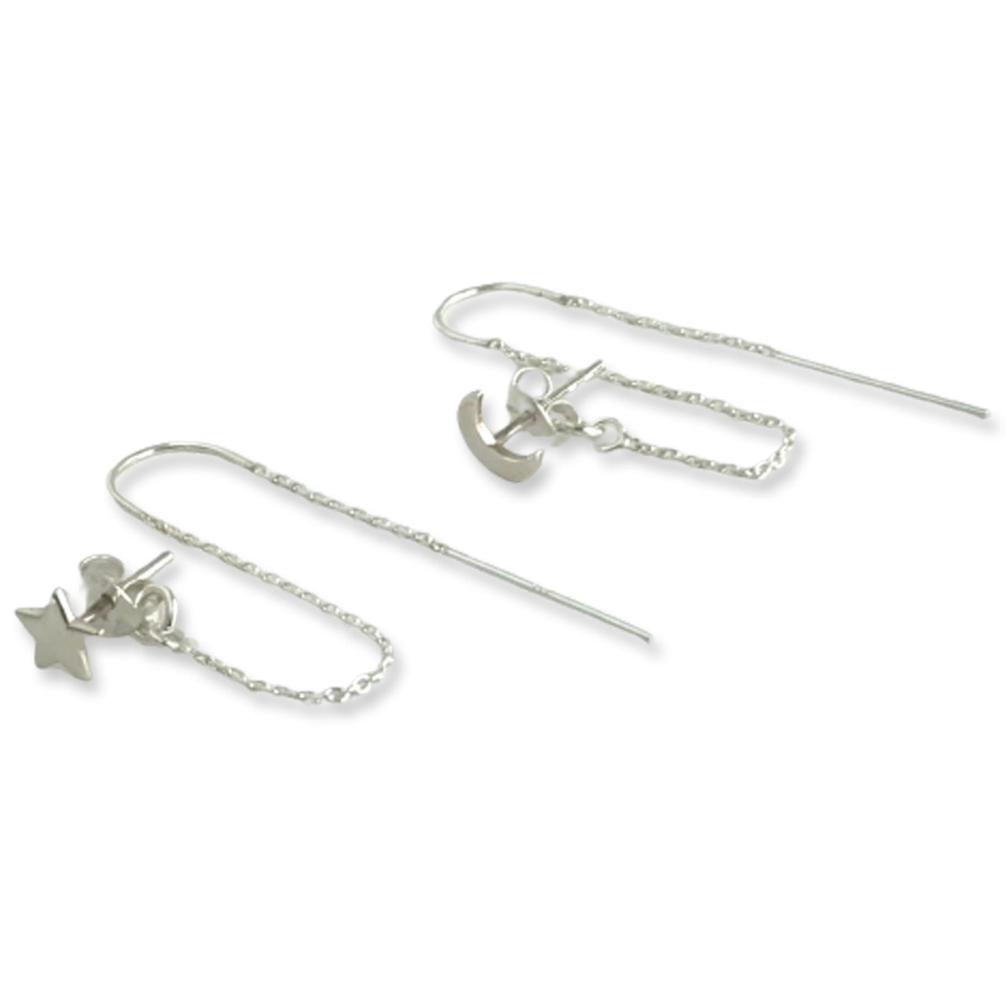 sterling silver double piercing star and moon earrings