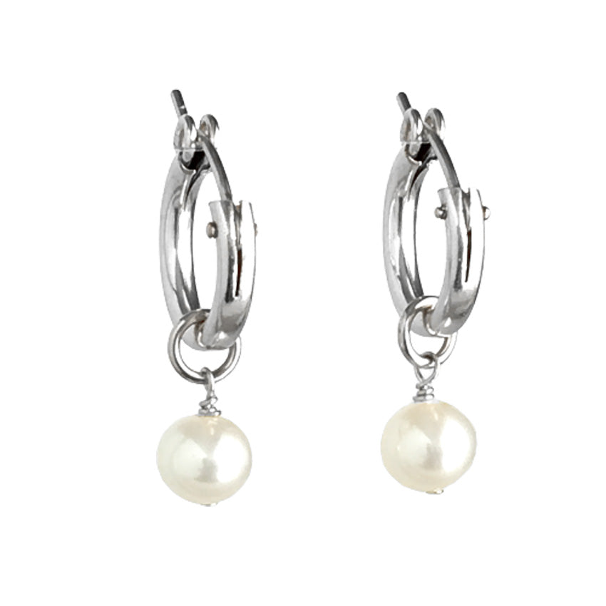 sterling silver huggie earrings with pearls