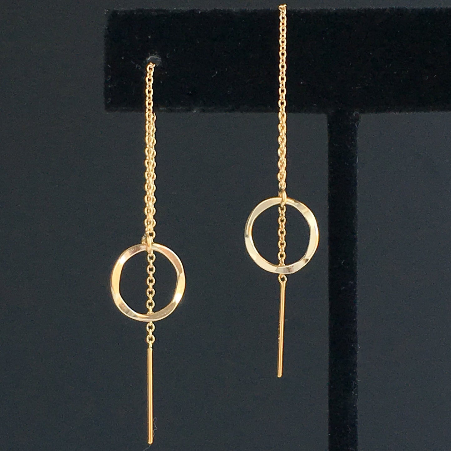 Hammered Circle Dainty Threader Earrings