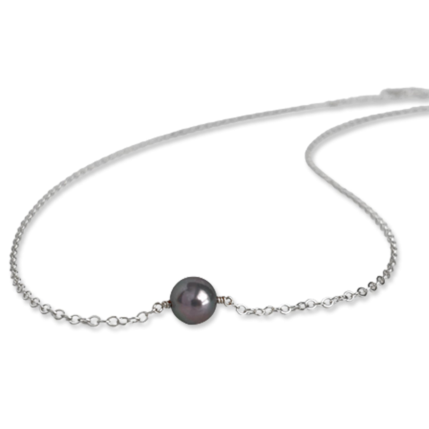 Black Floating Pearl Necklace - Single Pearl Necklace