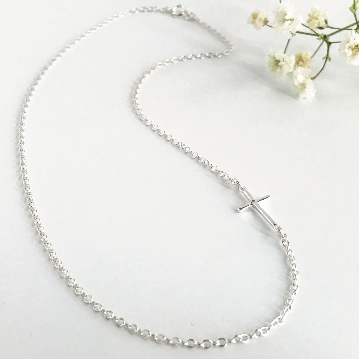 sterling silver side cross necklace