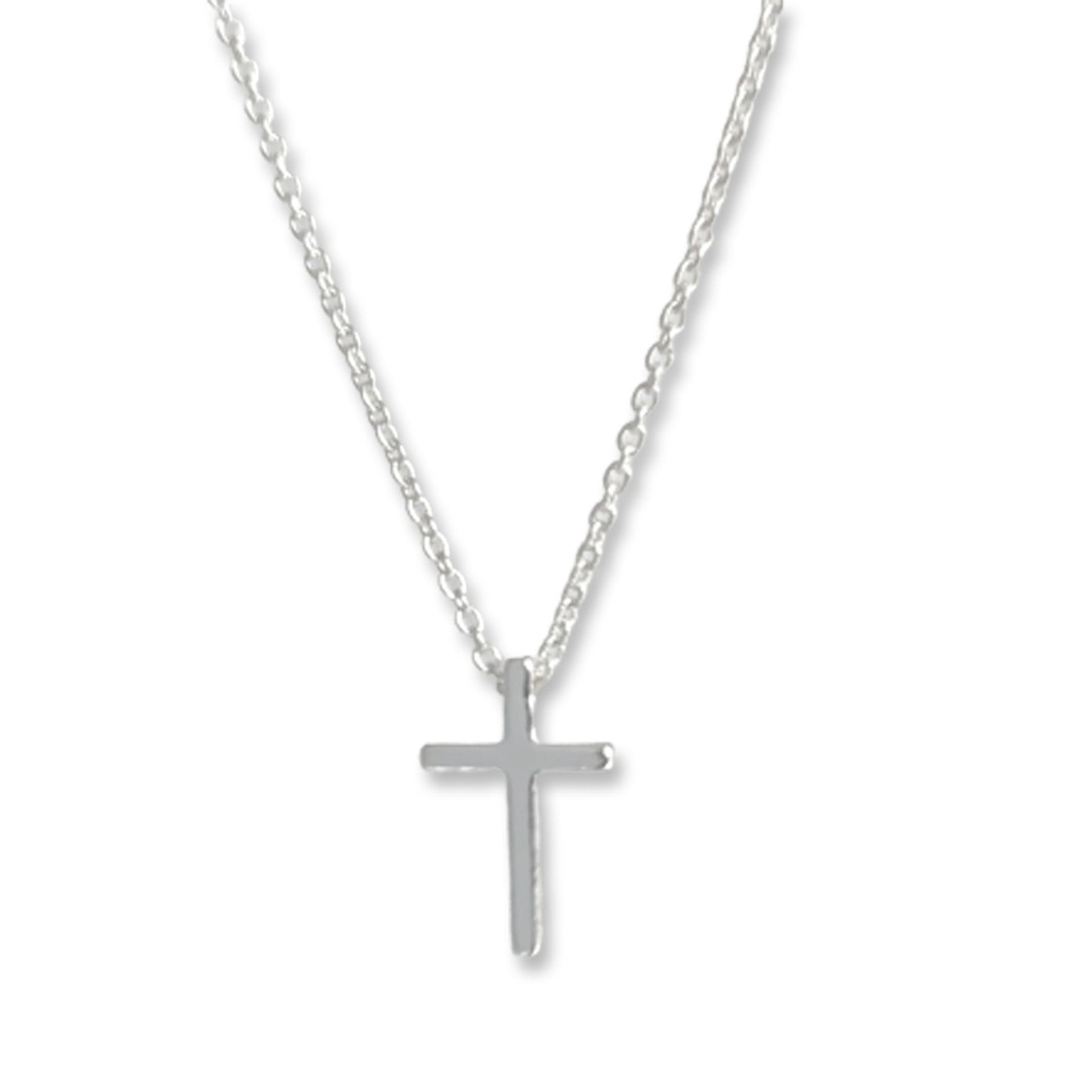 close up of tiny cross necklace