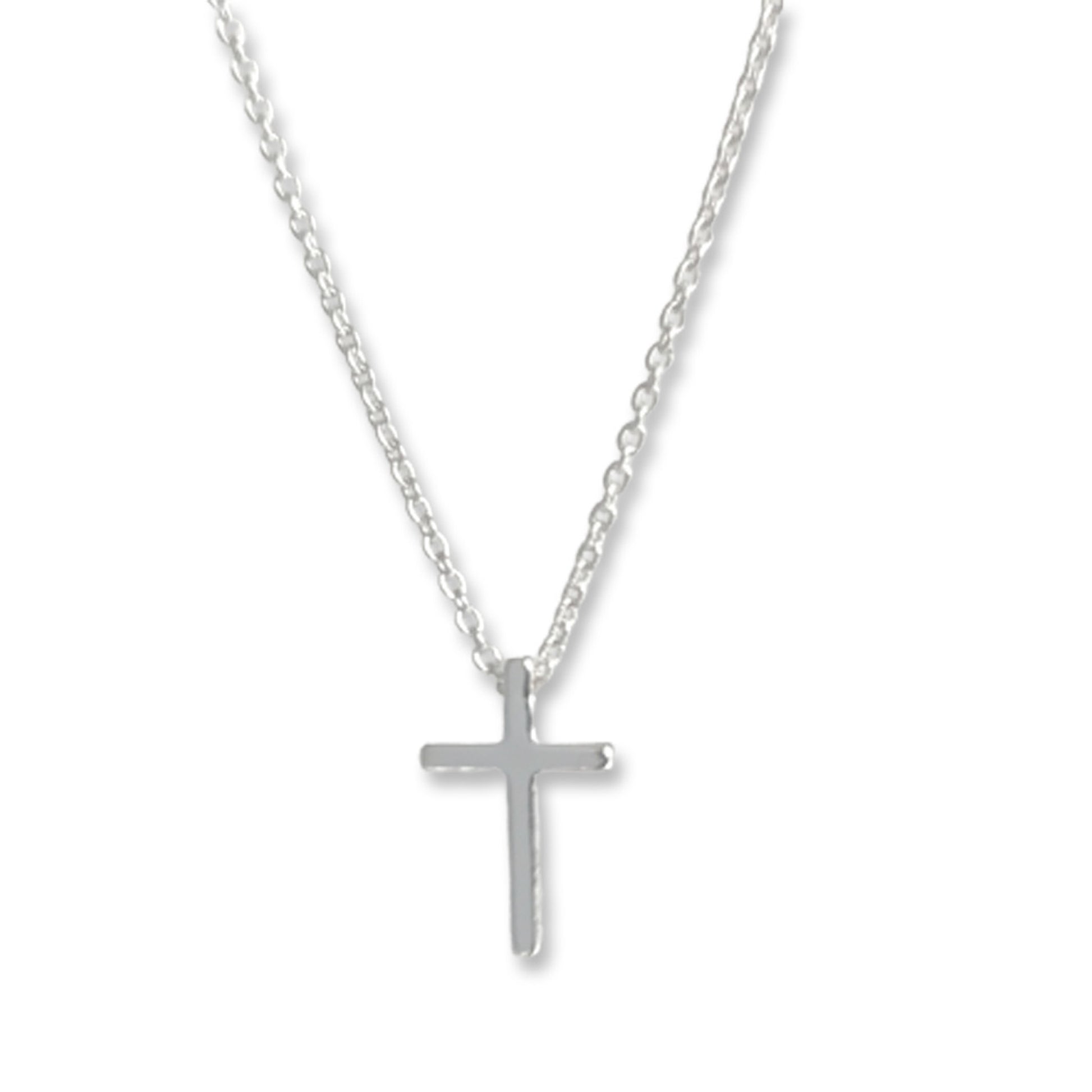 close up of tiny cross necklace