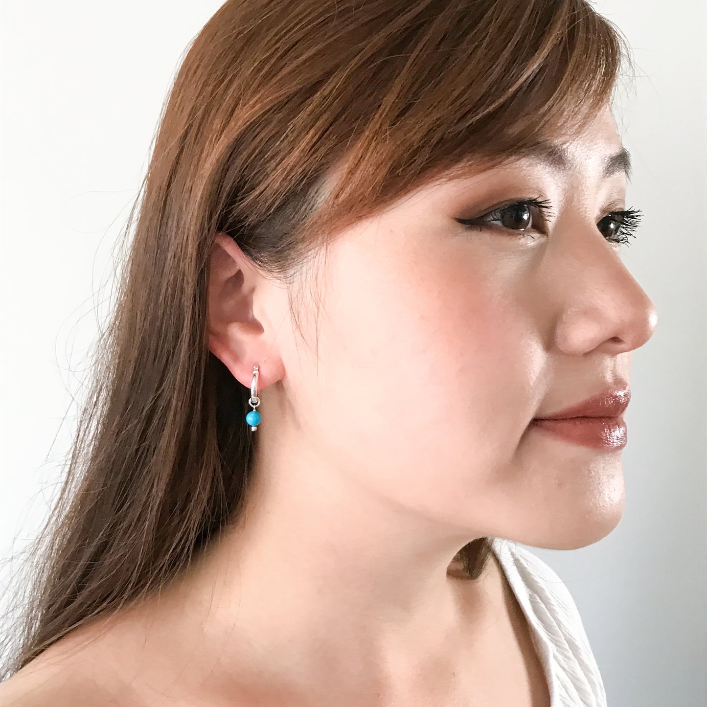 Turquoise Huggie Earrings - Sterling Silver or Gold Filled Small Hoop Earrings