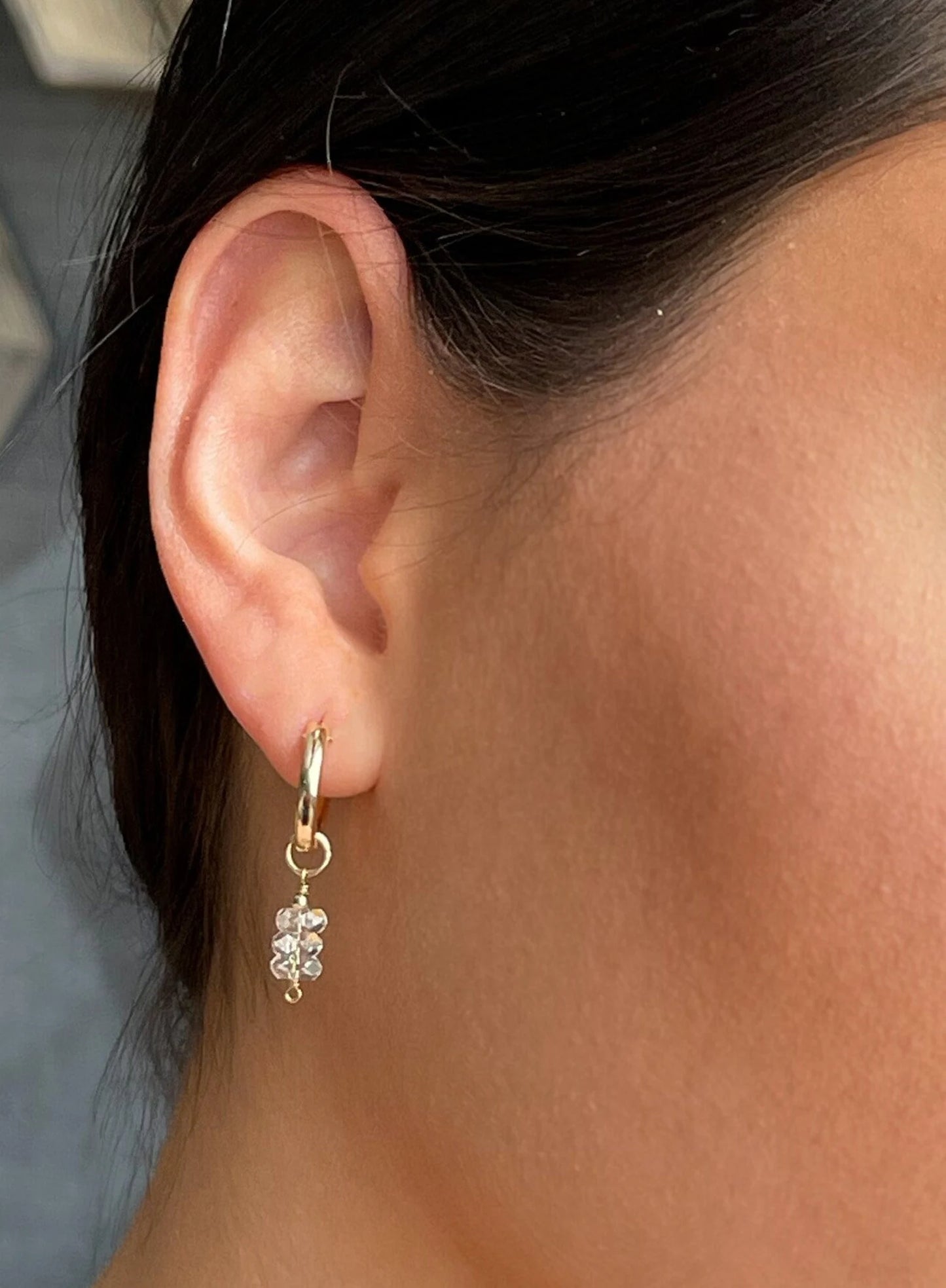 Herkimer Diamond Earrings - Huggie Hoop Earrings