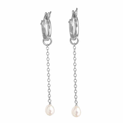 sterling silver huggie pearl earrings