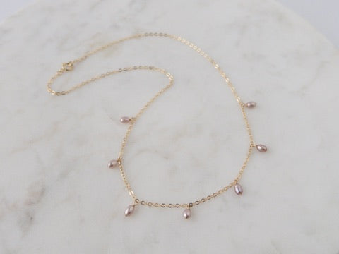 Rosa Tiny Blush Pearl Dangle Necklace