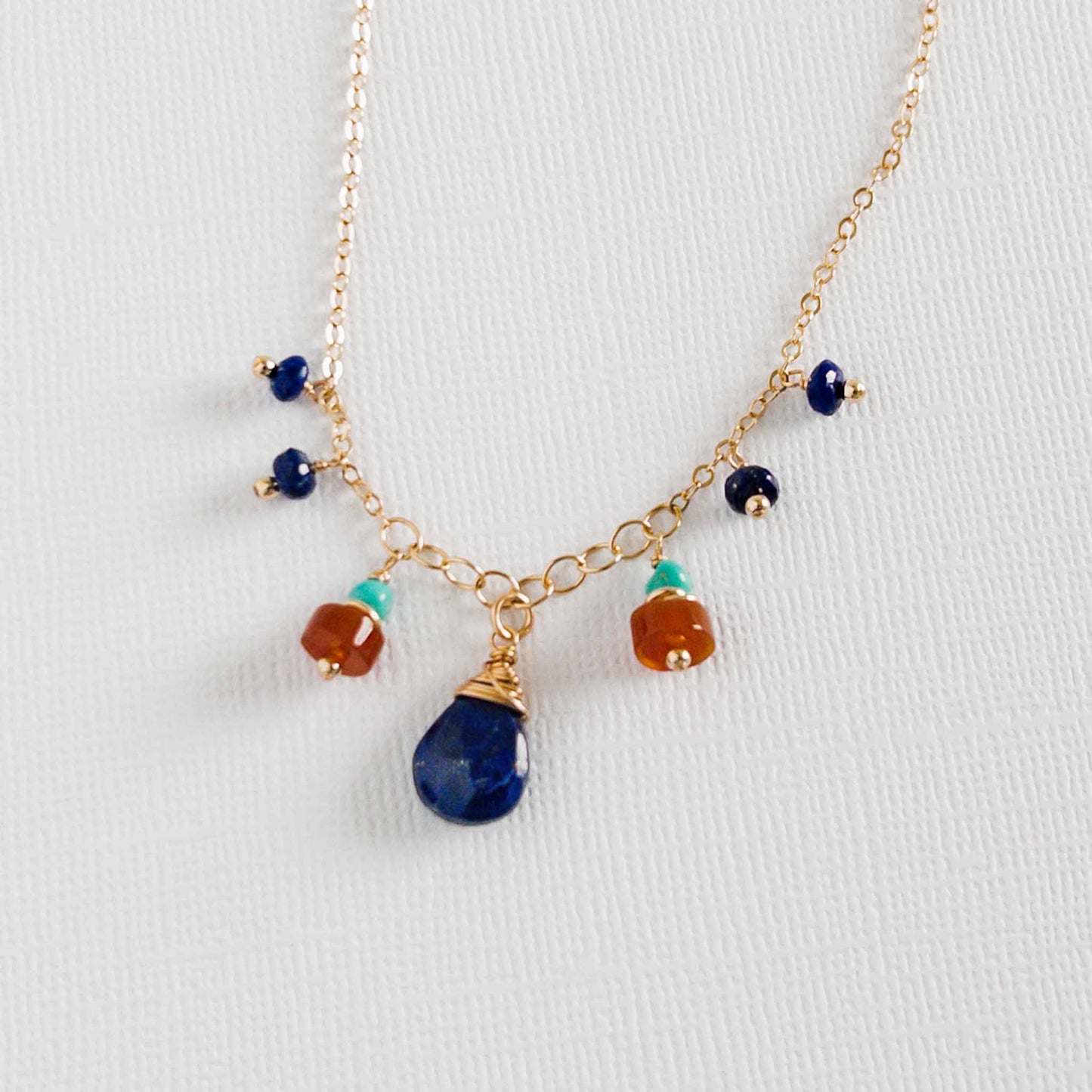 Lapis, Carnelian and Turquoise Charm Necklace