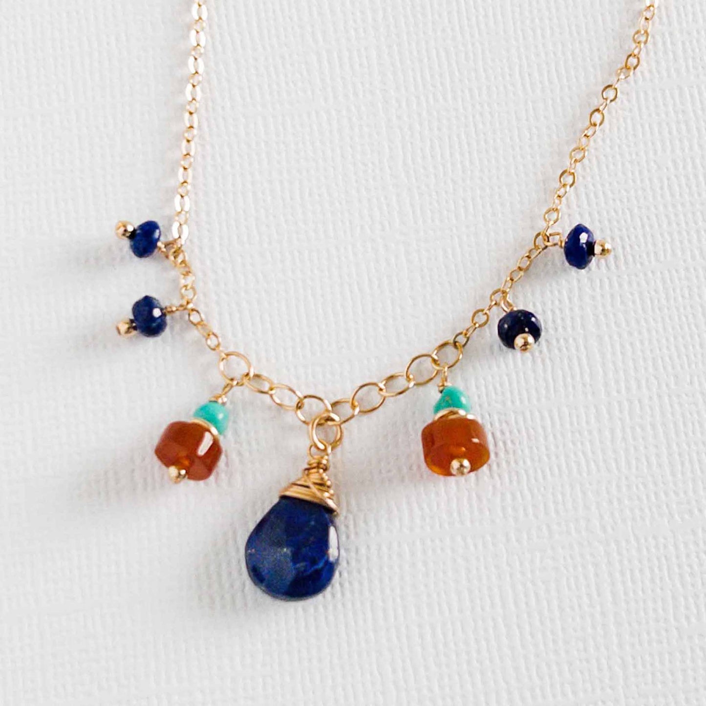 Lapis, Carnelian and Turquoise Charm Necklace