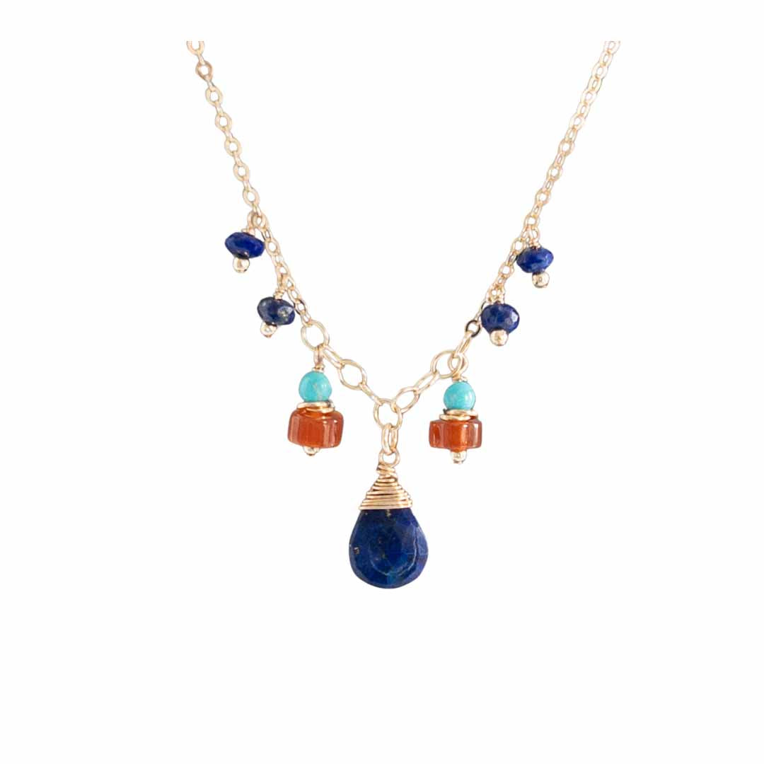 Lapis, Carnelian and Turquoise Charm Necklace