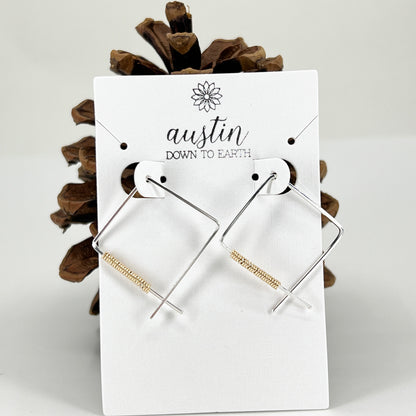 earring cards with silver square hoop earrings