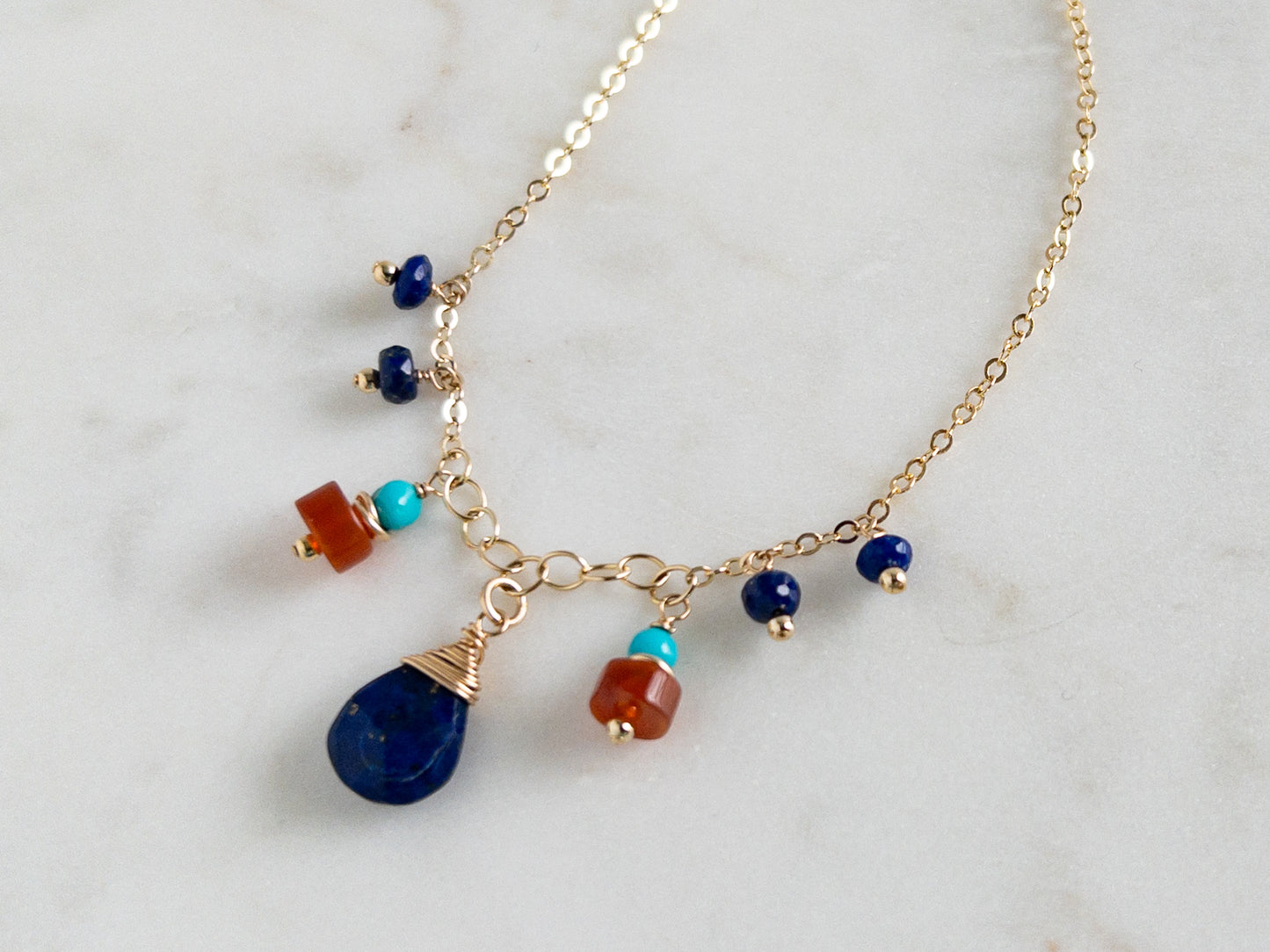 Lapis, Carnelian and Turquoise Charm Necklace