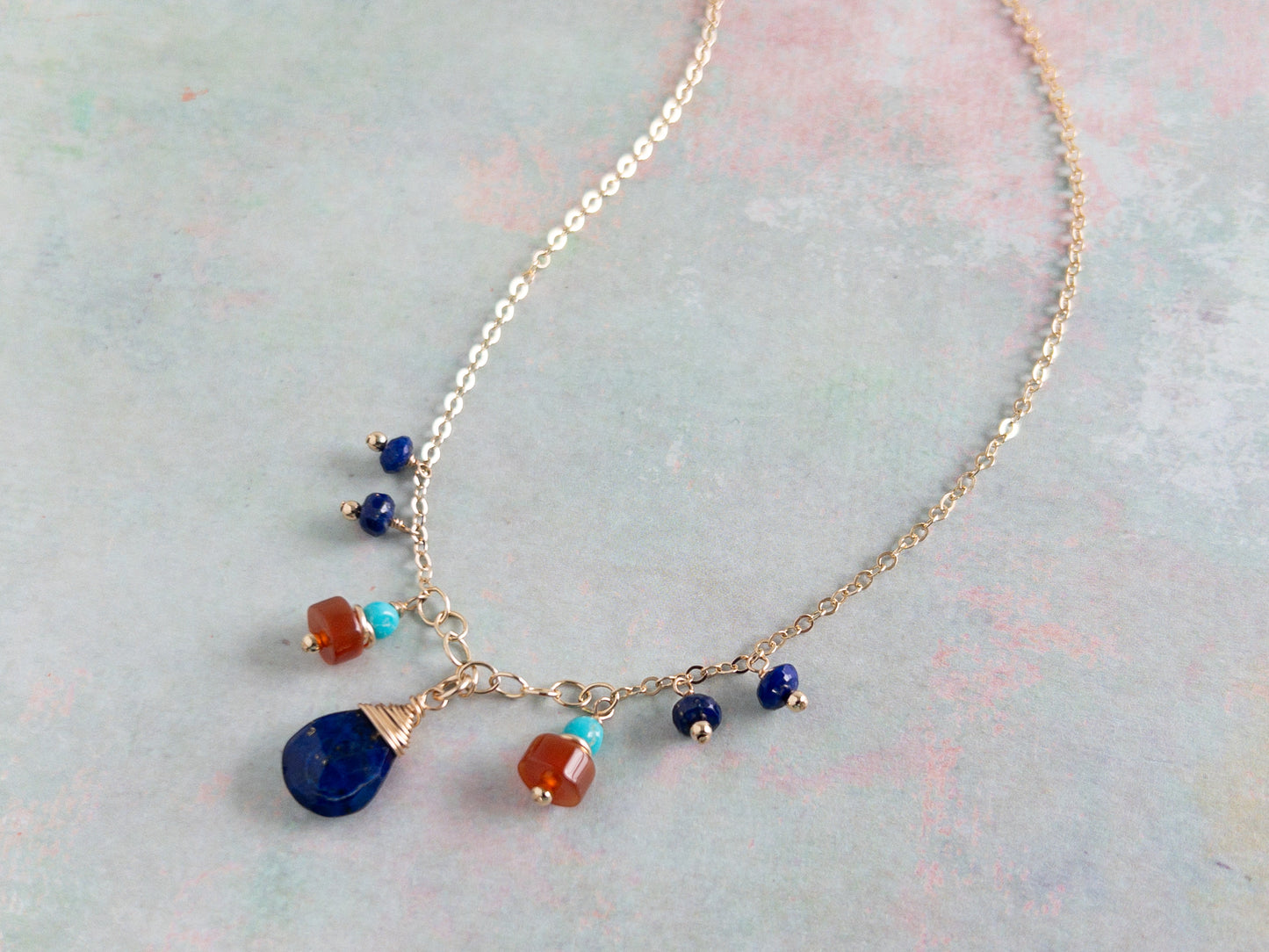 Lapis, Carnelian and Turquoise Charm Necklace